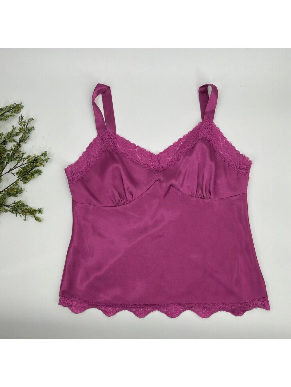 Raspberry Satin Lace Detail Lingerie Tank Top Size Xl